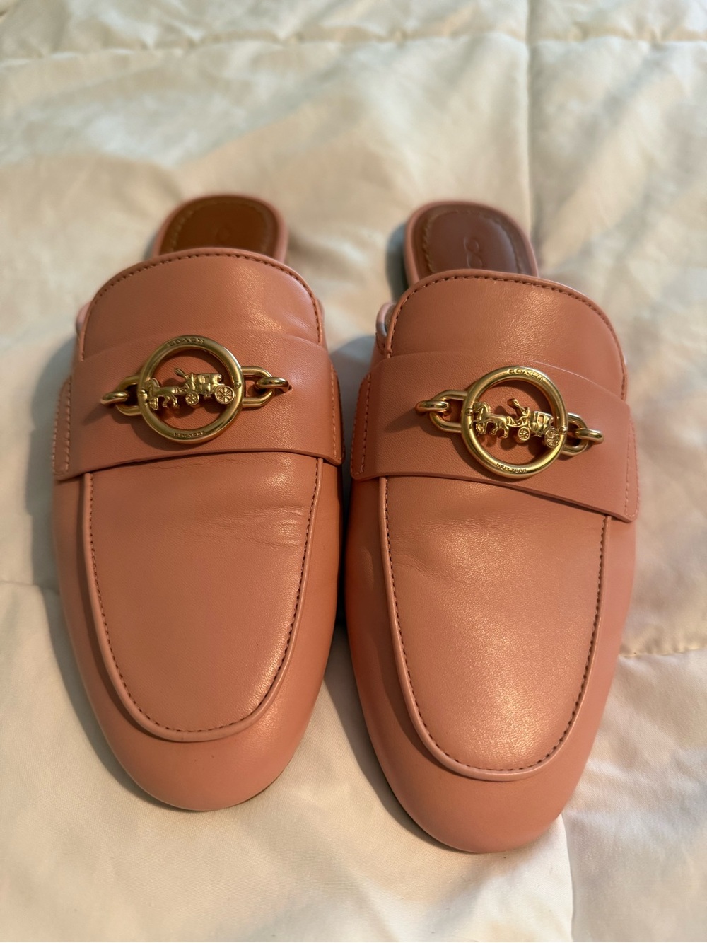 COACH Women's Pink Slip-On Leather Loafers with Gold Accent